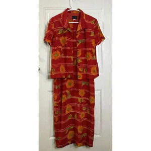 SPENSER JEREMY Womens 100% Silk Red Maxi Dress Button Up 2pc Set Daisy Sz 10
